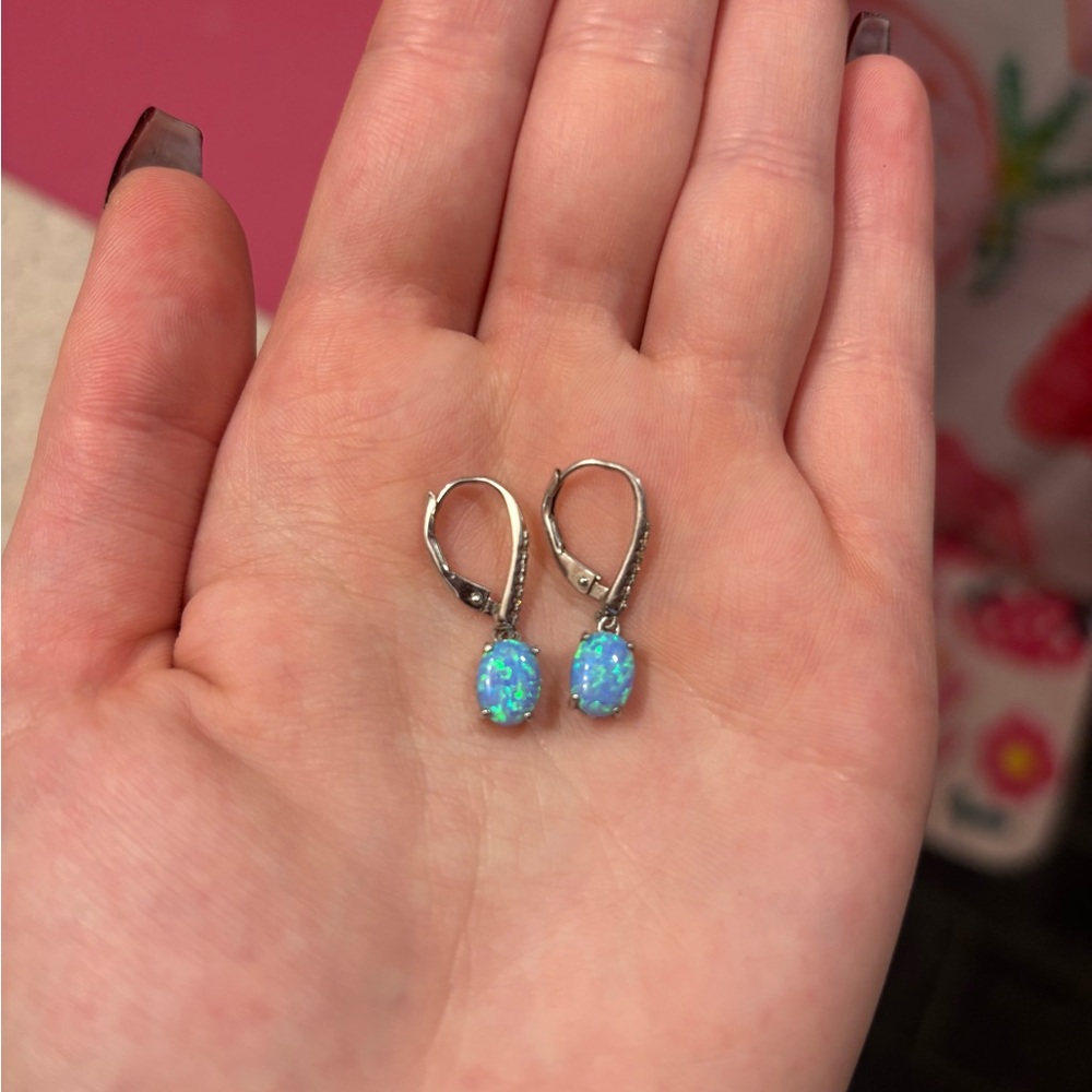 Blue Opal Silver Earrings
